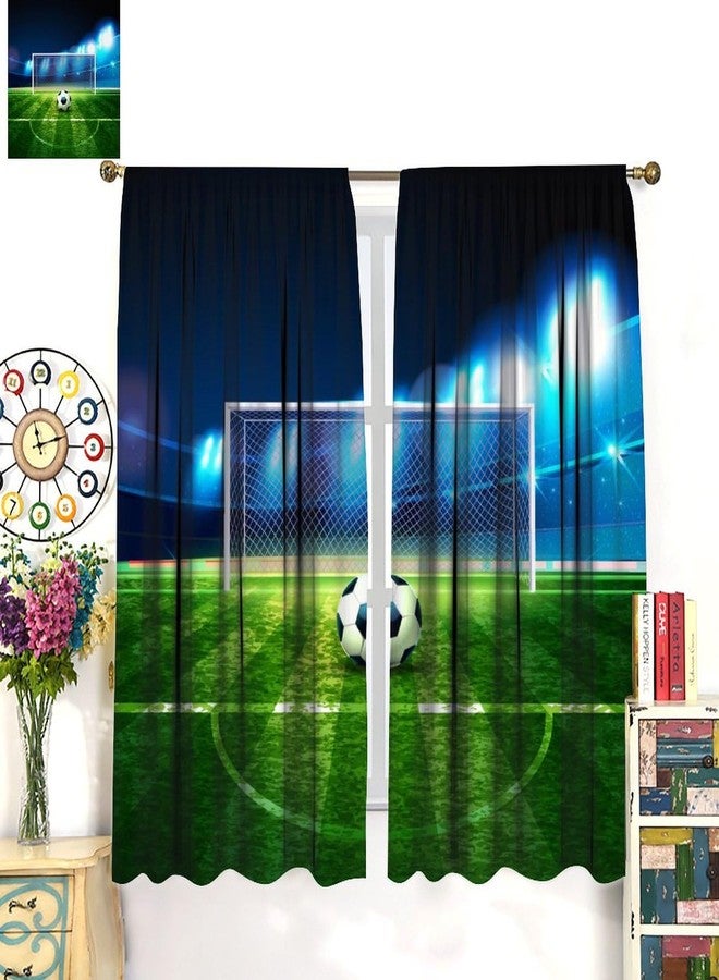 AAVEUP Soccer Curtains for Kids Boys,Sports Theme Cartoon Lighting Power Green Stadium Soccer Goalie Window Drapes Print for Juvenile Bedroom Nursery Childcare Rooms 42x45in（No Blackout） - Image 3
